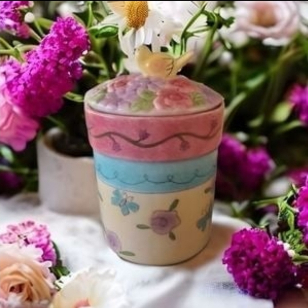 Vintage Sango Birds Bees & Flowers XL Canister (yellow bird)